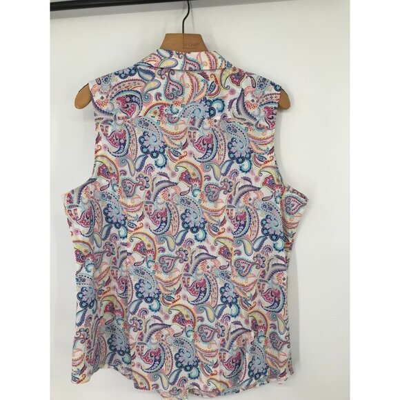 Talbots Womens Sleeveless no iron Button-Up Blouse Paisley Print size 16 - Picture 10 of 13